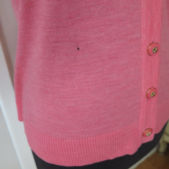 Heather Coral Pink Tory Burch Merino Cardigan, Gold Logo Buttons - Picture 11 of 11